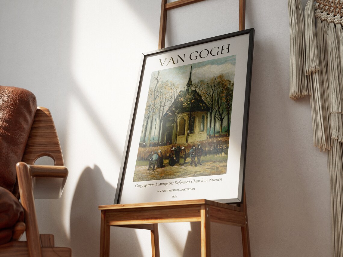 Van Gogh Congregation Leaving Reformed Church Nuenen 1884 Art Poster - Image 4