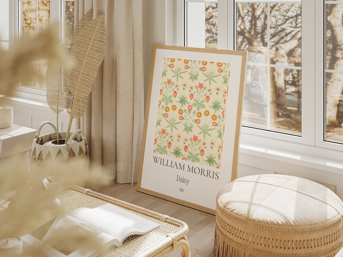 William Morris Daisy Coral Orange Floral Pattern Exhibition Wall Art - Image 6