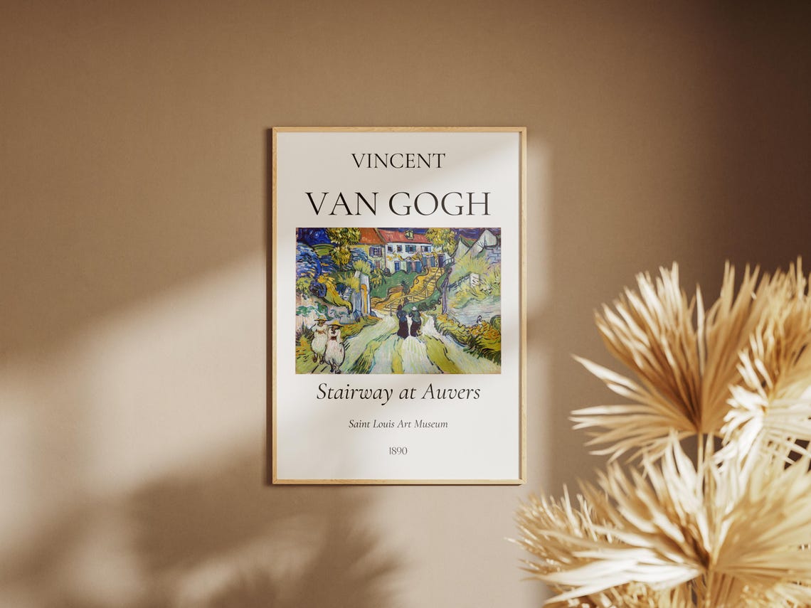 Van Gogh Stairway at Auvers 1890 Village Steps Figures Art Poster - Image 4