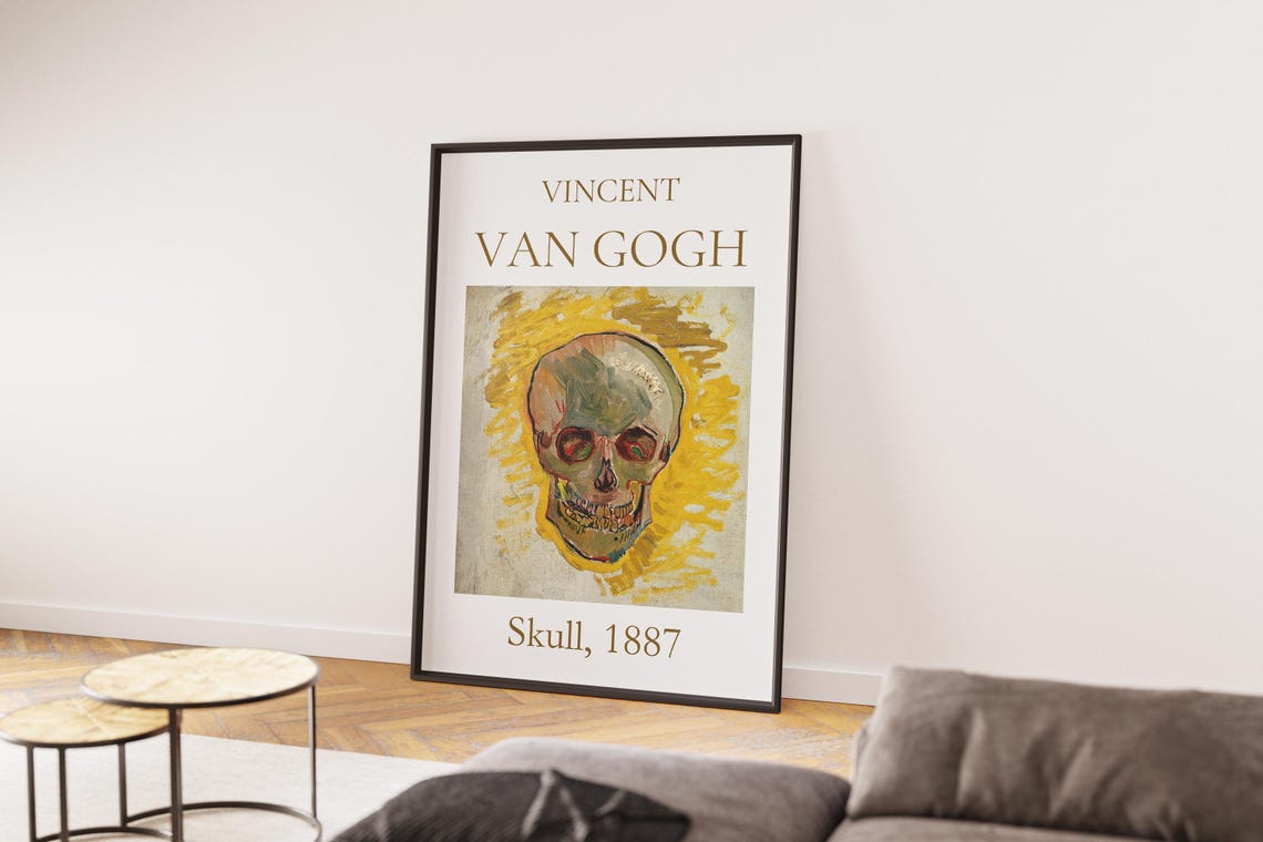Van Gogh Skull 1887 Skeleton Painting Yellow Background Art Poster - Image 3