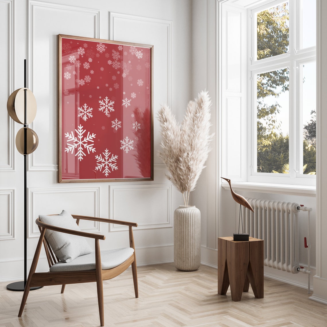 Red Snowflake Christmas Poster White Snow Winter Holiday Wall Decor - Image 2