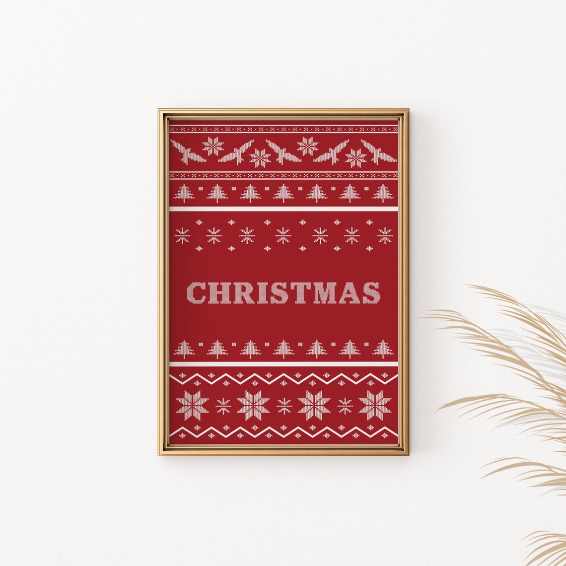 Christmas Knit Sweater Pattern Poster Red Nordic Ugly Sweater Design