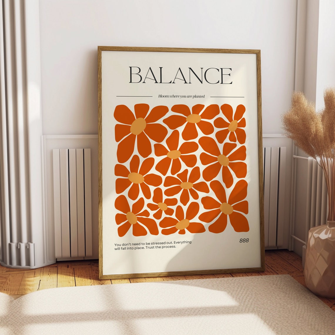 Balance Bloom Where You Are Planted Retro Orange Daisy Art Poster