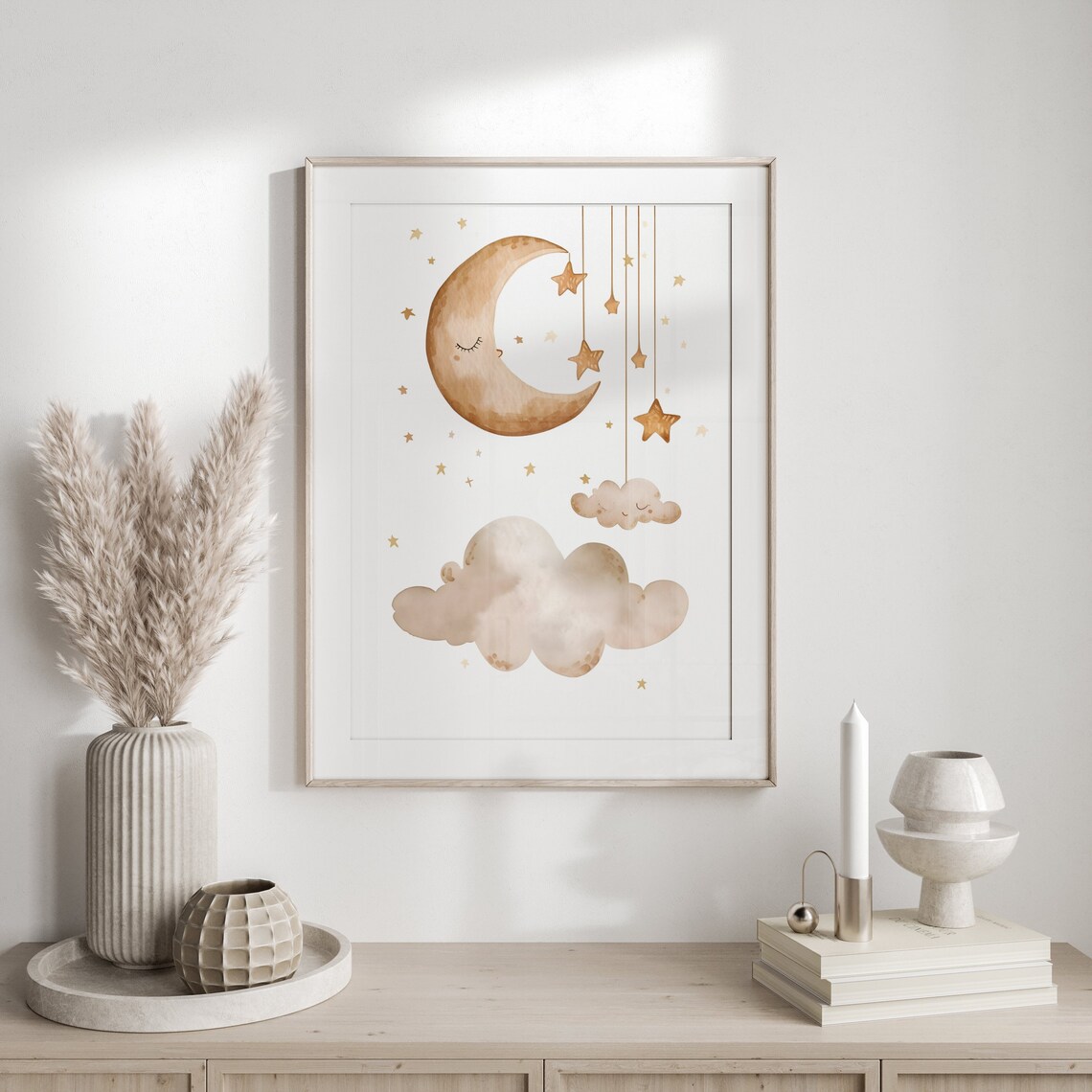 Dreamy Moon And Stars Nursery Poster Sleepy Cloud Cute Kids Room Art - Image 2