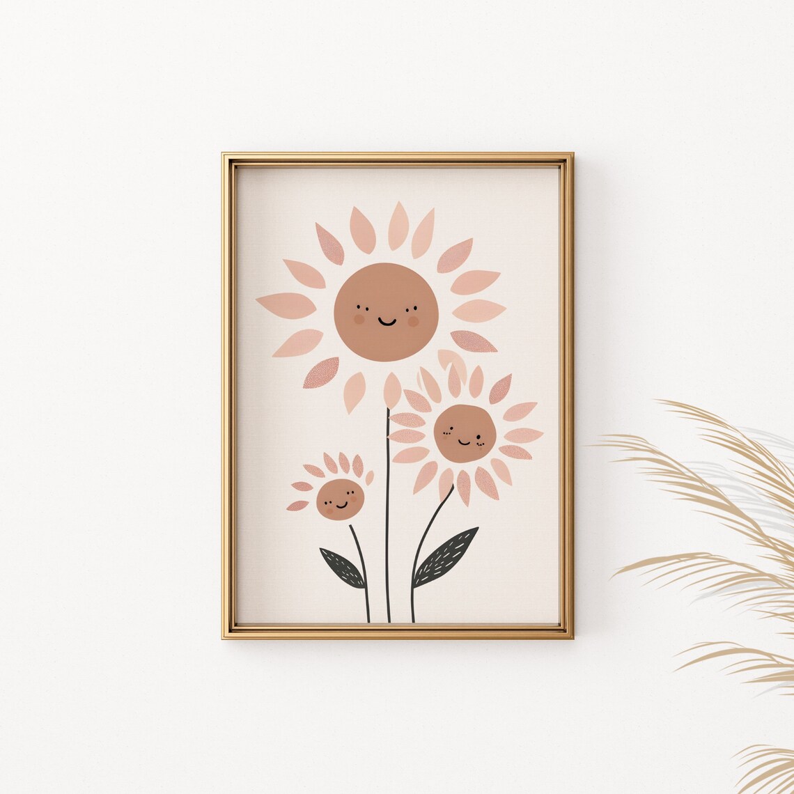 Smiling Sunflower Family Poster Cute Blush Nursery Kids Room Art - Image 2