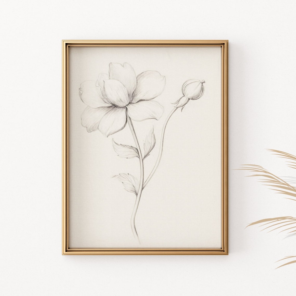 Minimalist Floral Pencil Sketch Poster Elegant Line Drawing Wall Decor