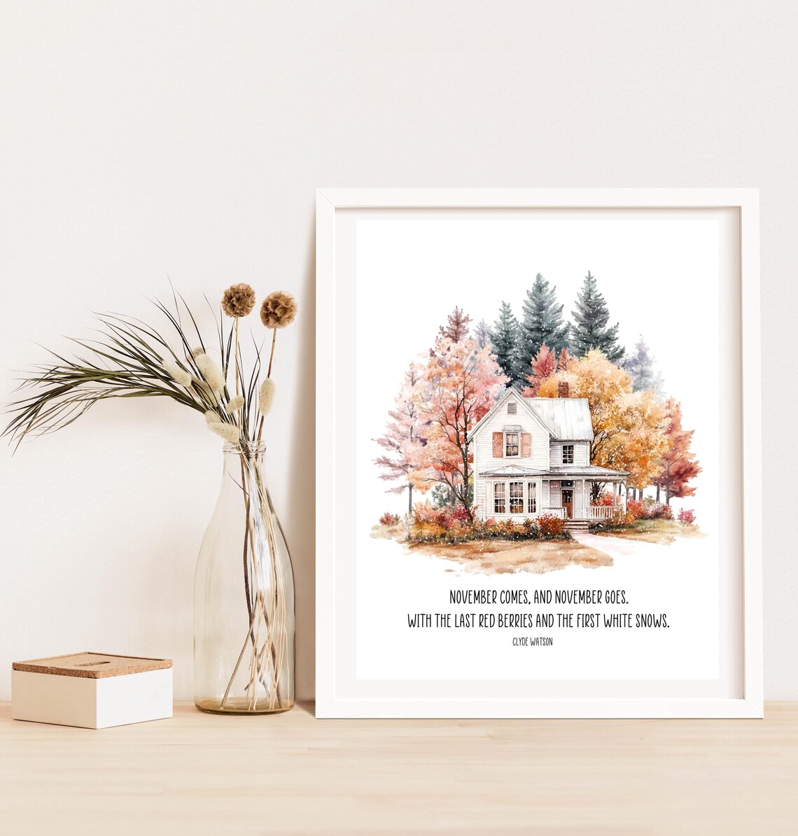 November Quote Farmhouse Watercolor Last Red Berries First White Snows Poster - Image 3