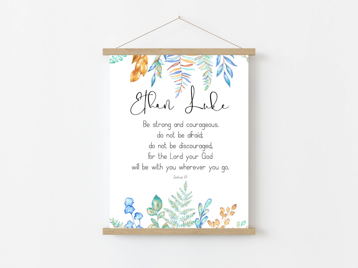 Joshua 19 Personalized Be Strong And Courageous Kids Bible Verse Sign 5x7 8x10 85x11 11x14 16x20 Scripture Custom Name Gift - Image 2
