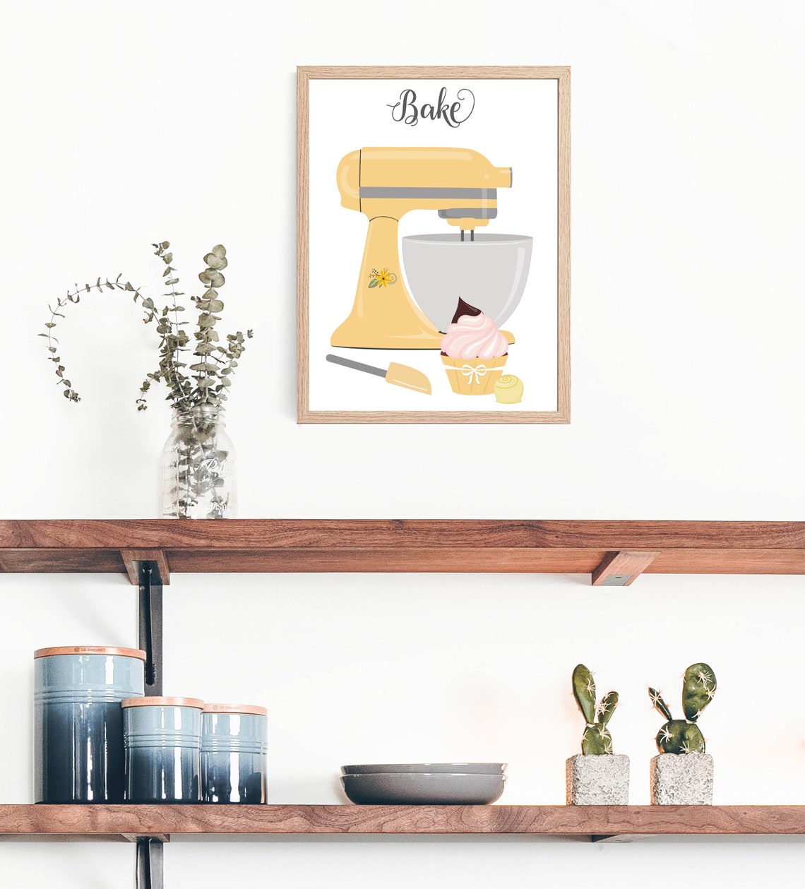 Yellow Stand Mixer Bake Kitchen Cupcake Spatula Baking Decor Poster - Image 3