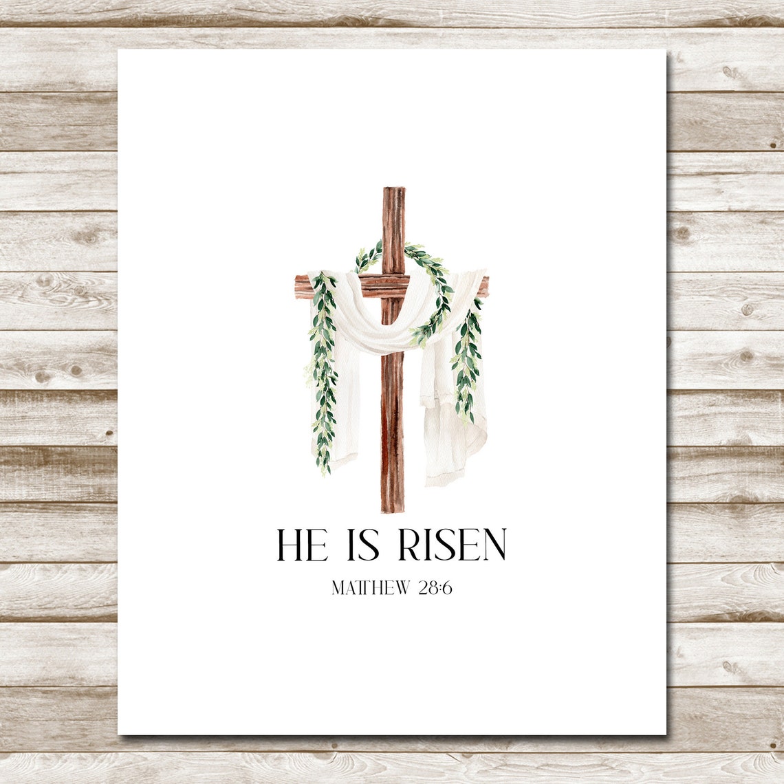 He Is Risen Matthew 28:6 Wooden Cross Easter Watercolor Poster - Image 5