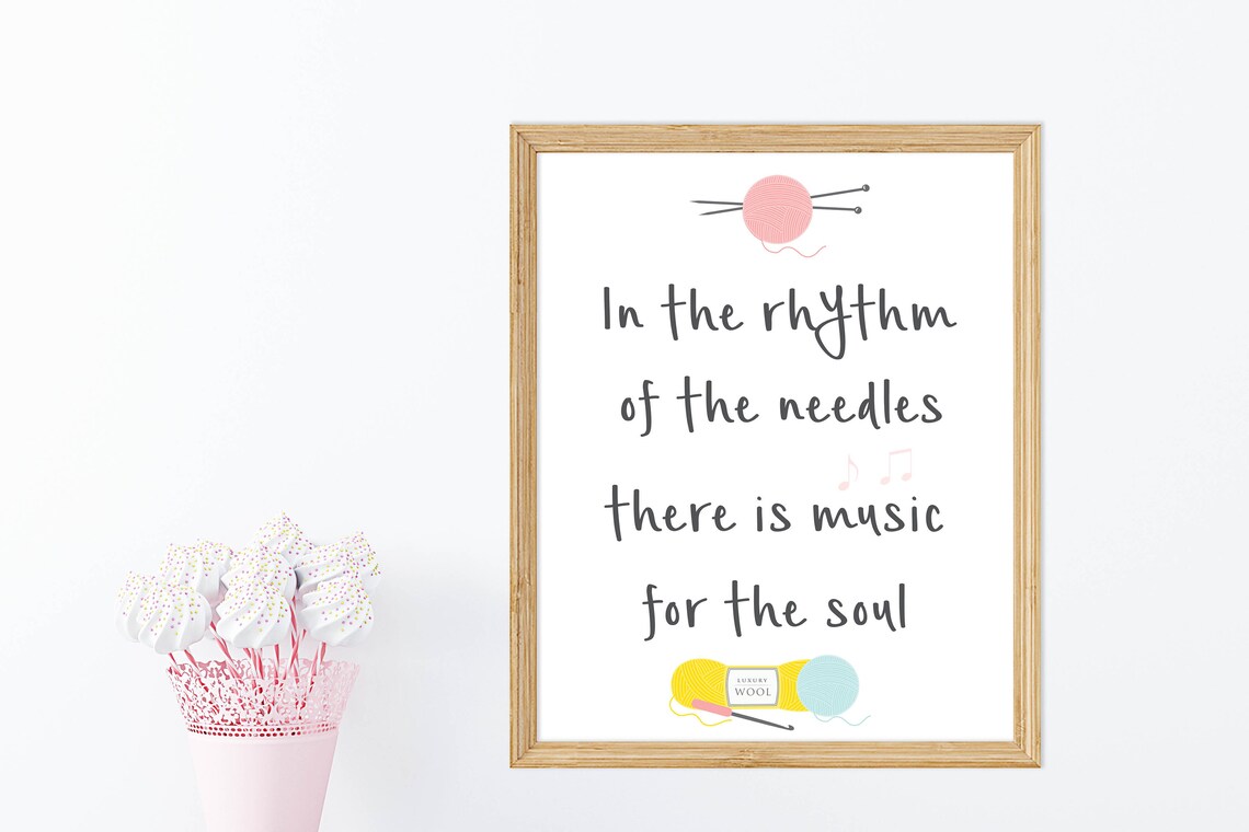 In the Rhythm of the Needles Knitting Quote With Music Notes Poster - Image 2