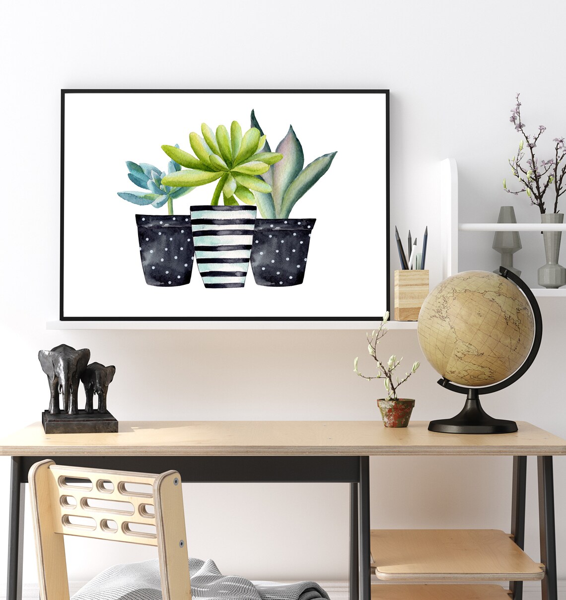 Potted Succulents Watercolor Botanical Wall Art - Image 4