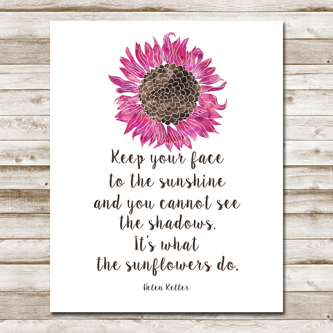 Helen Keller Sunshine Quote Pink Sunflower Inspirational Wall Poster - Image 4