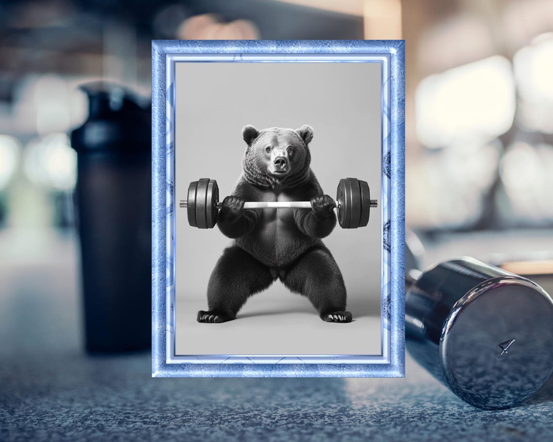 Funny Bear Holding a Barbell Gym Workout Strength Animal Poster