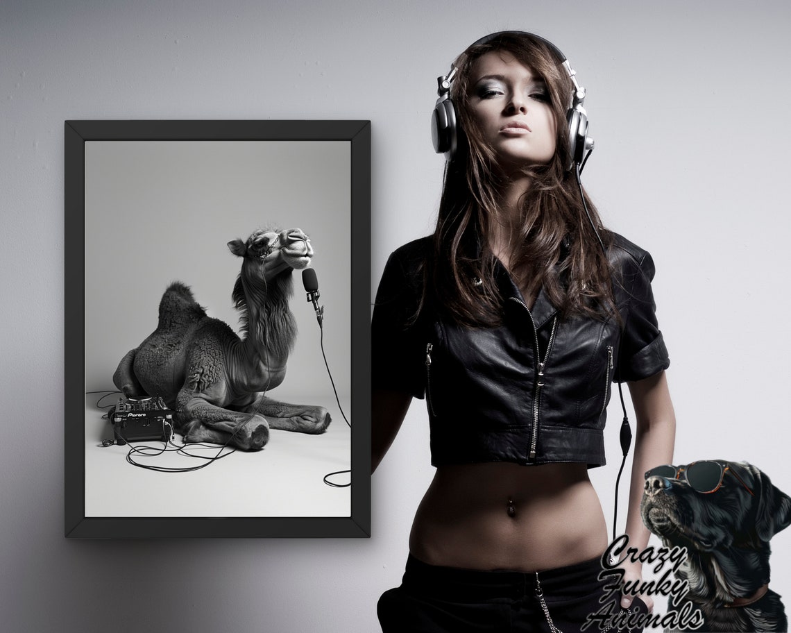 Camel DJ Singing Into a Microphone at the Turntable Funny Poster - Image 3