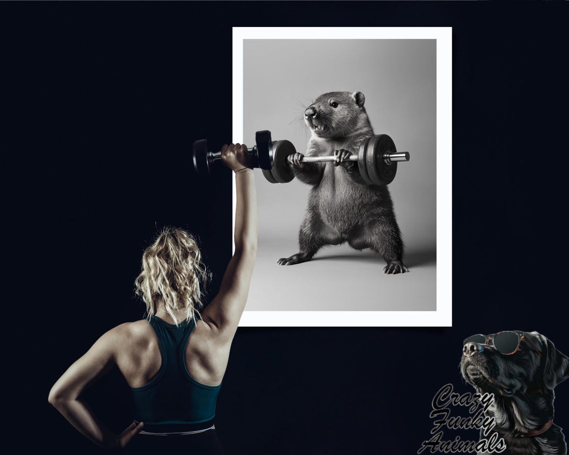 Funny Fitness Poster Beaver With Barbell Humorous Animal Art Gift For Fitness Lovers Gym Wall Decor Animal Illustration - Image 3
