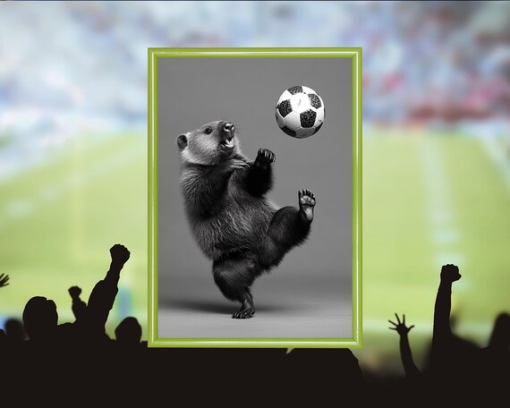 Funny Soccer Poster Beaver Playing Soccer Humorous Animal Art Gift For Soccer Fans Animal Illustration