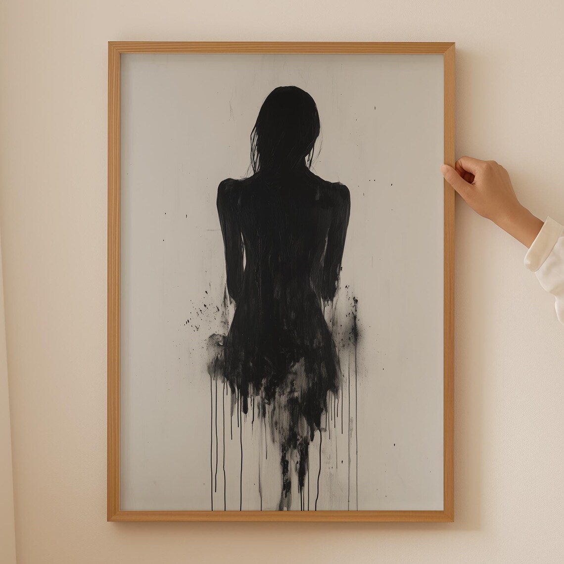 Black Woman Silhouette Ink Drip Abstract Minimalist Modern Art Poster