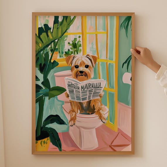 Yorkshire Terrier Lover Poster Trendy Toilet Wall Art Colorful Yorkie Dog Funky Bathroom Decor Funny Gift
