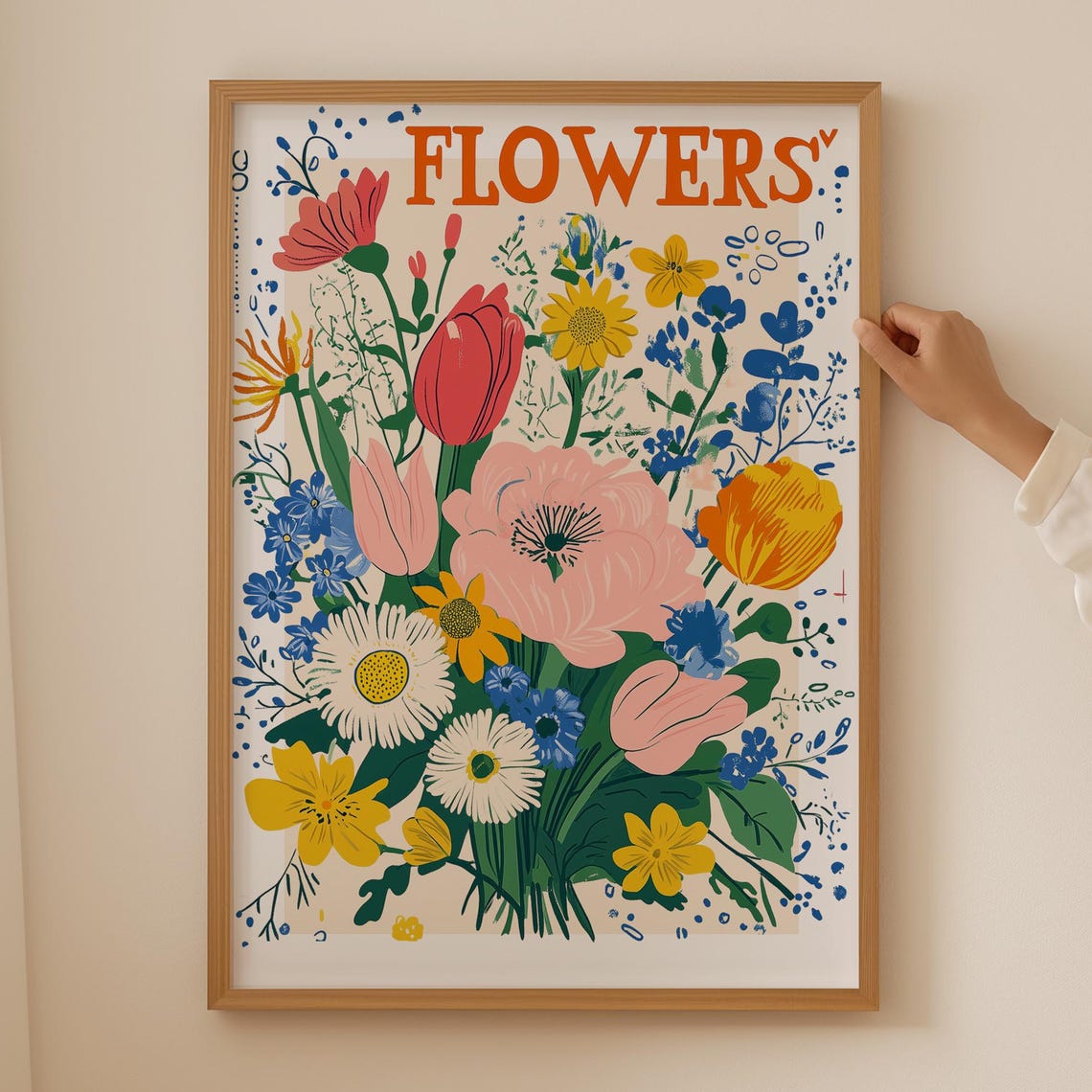 Flower Market Orange Blooms Bold Botanical Kitchen Decor Poster