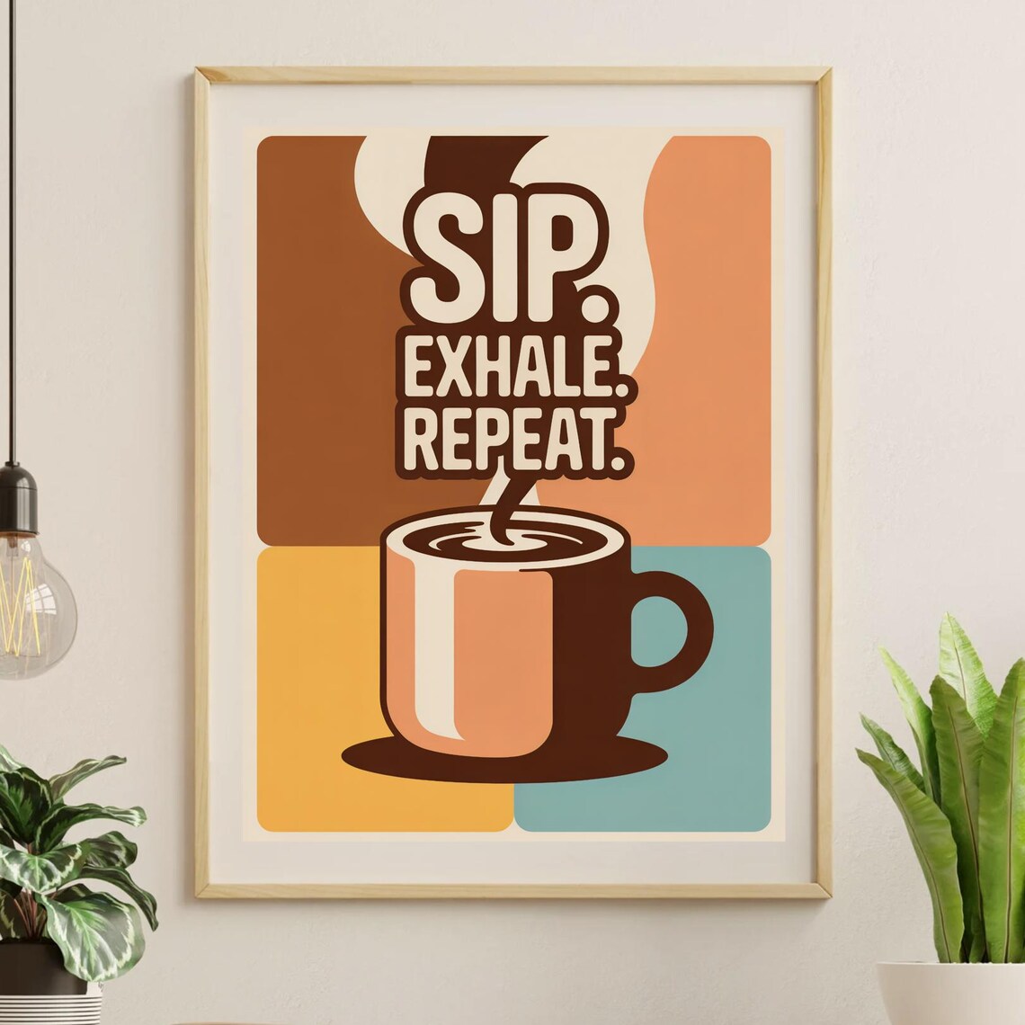 Retro Coffee Quote Art Print, Mid-Century Modern Kitchen