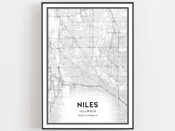 Niles Map Print Poster Wall Art Il City Illinois Street Decor Road Gift B1927
