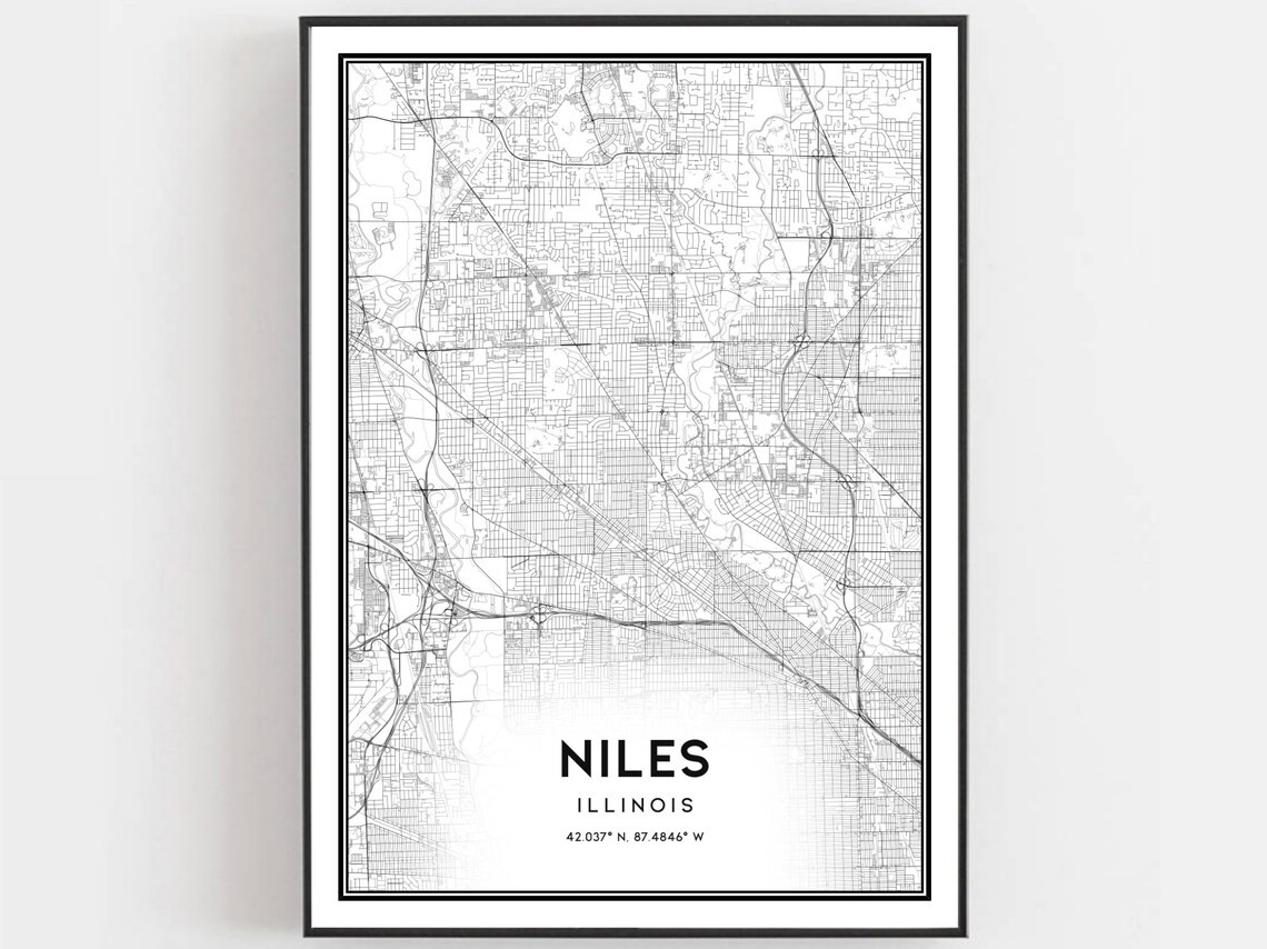 Niles Illinois Street Map Minimalist Line Art City Suburb Poster