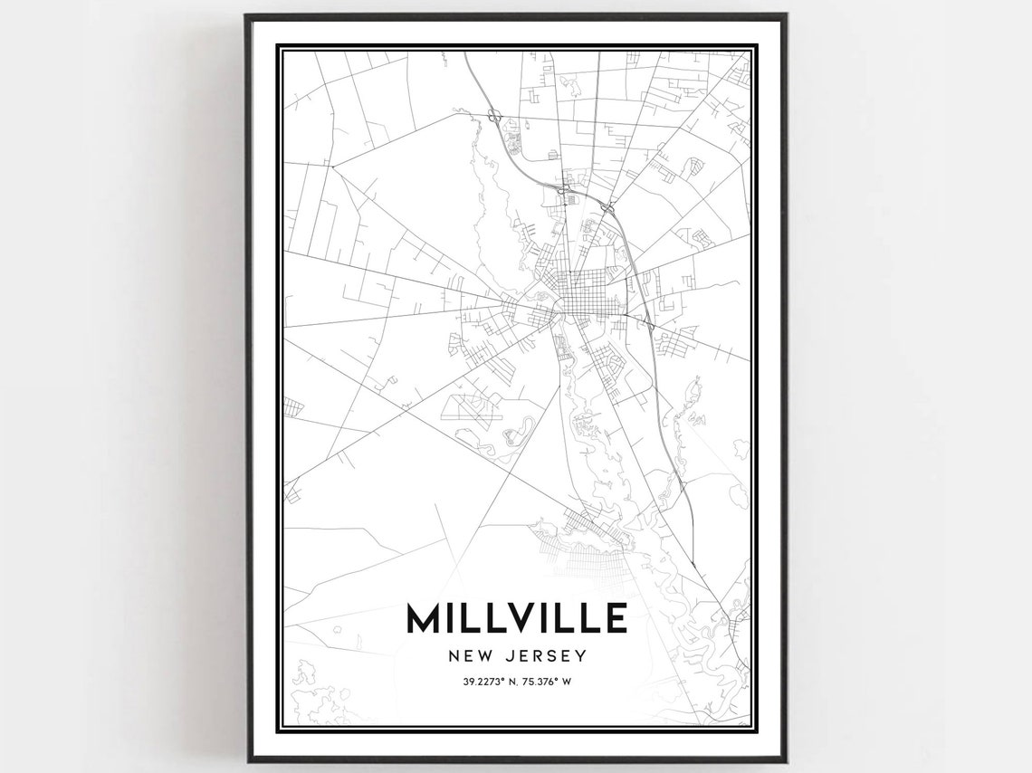 Millville New Jersey City Street Map Minimalist Decor Art Poster