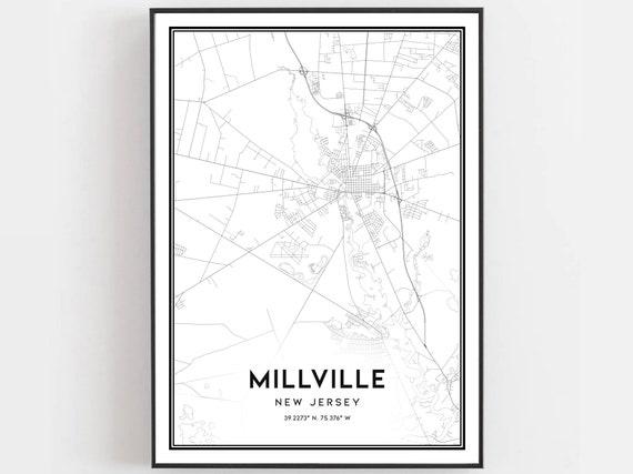 Millville Map Print Poster Wall Art Nj City New Jersey Street Decor Road Gift B1988