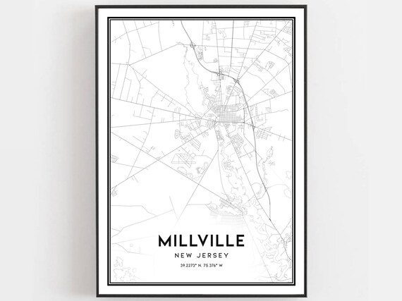 Millville New Jersey City Street Map Minimalist Decor Art Poster