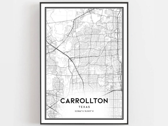 Carrollton Map Print Poster Wall Art Tx City Texas Street Decor Road Gift