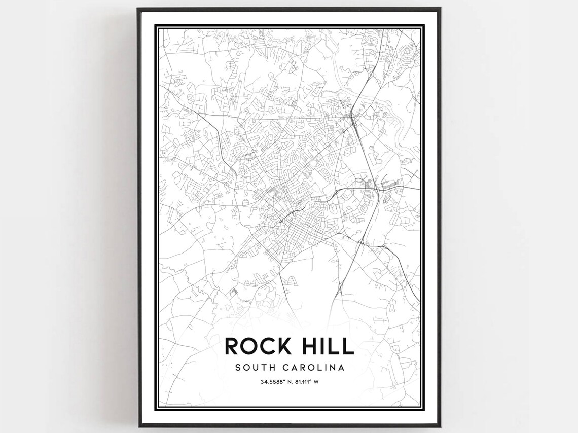 Rock Hill South Carolina Street Map Minimalist Black and White City Poster