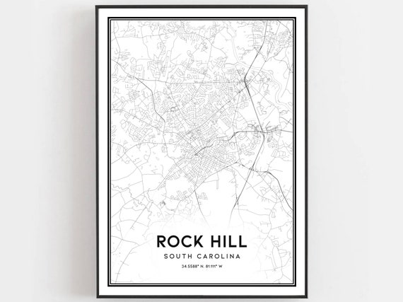 Rock Hill Map Print Poster Wall Art Sc City South Carolina Street Decor Road Gift B797