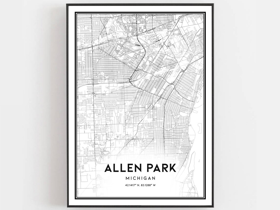 Allen Park Michigan City Street Map Minimalist Black White Poster