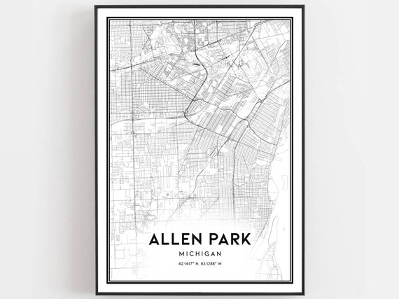 Allen Park Map Print Poster Wall Art Mi City Michigan Street Decor Road Gift