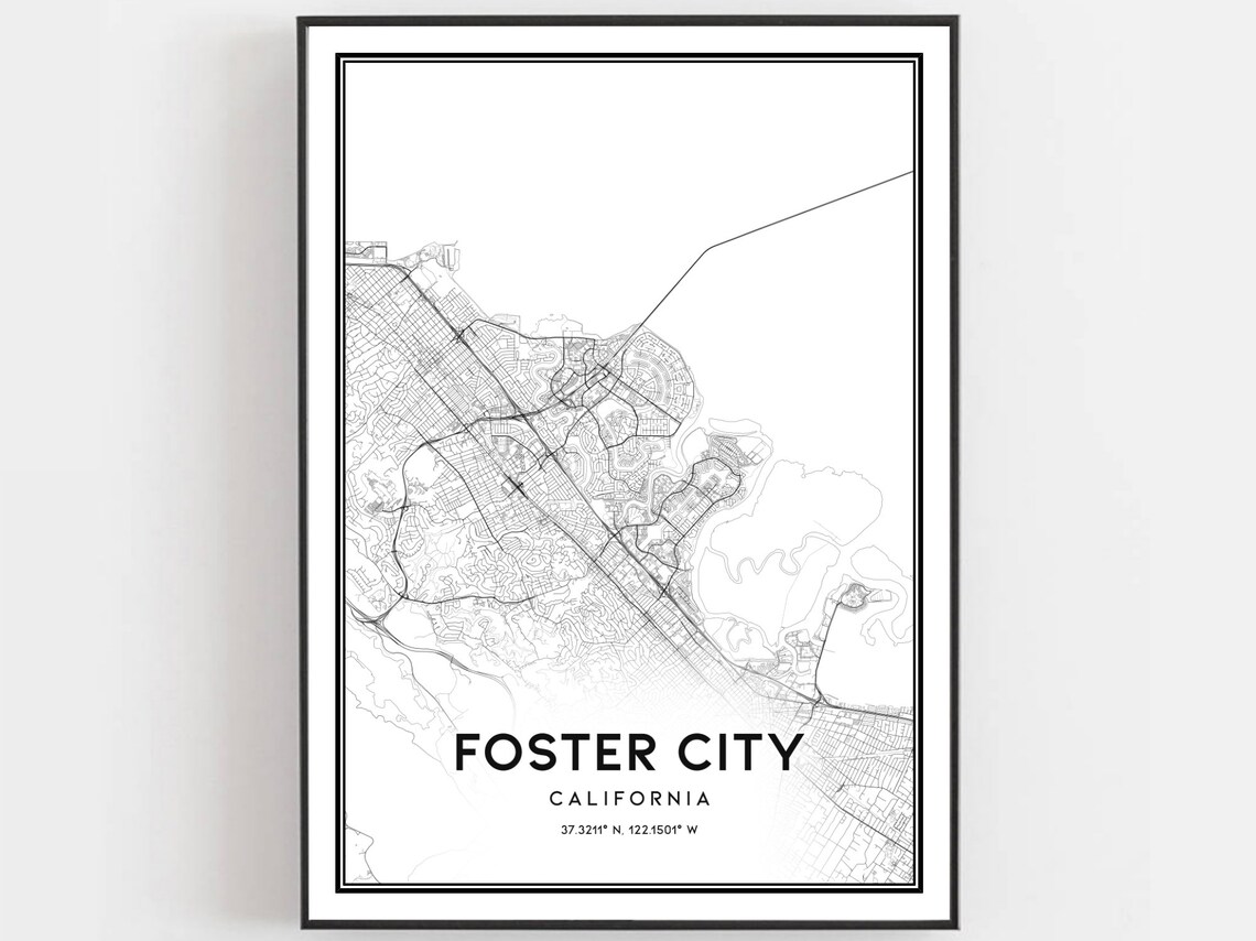 Foster City California Minimalist City Map Street Grid Art Poster