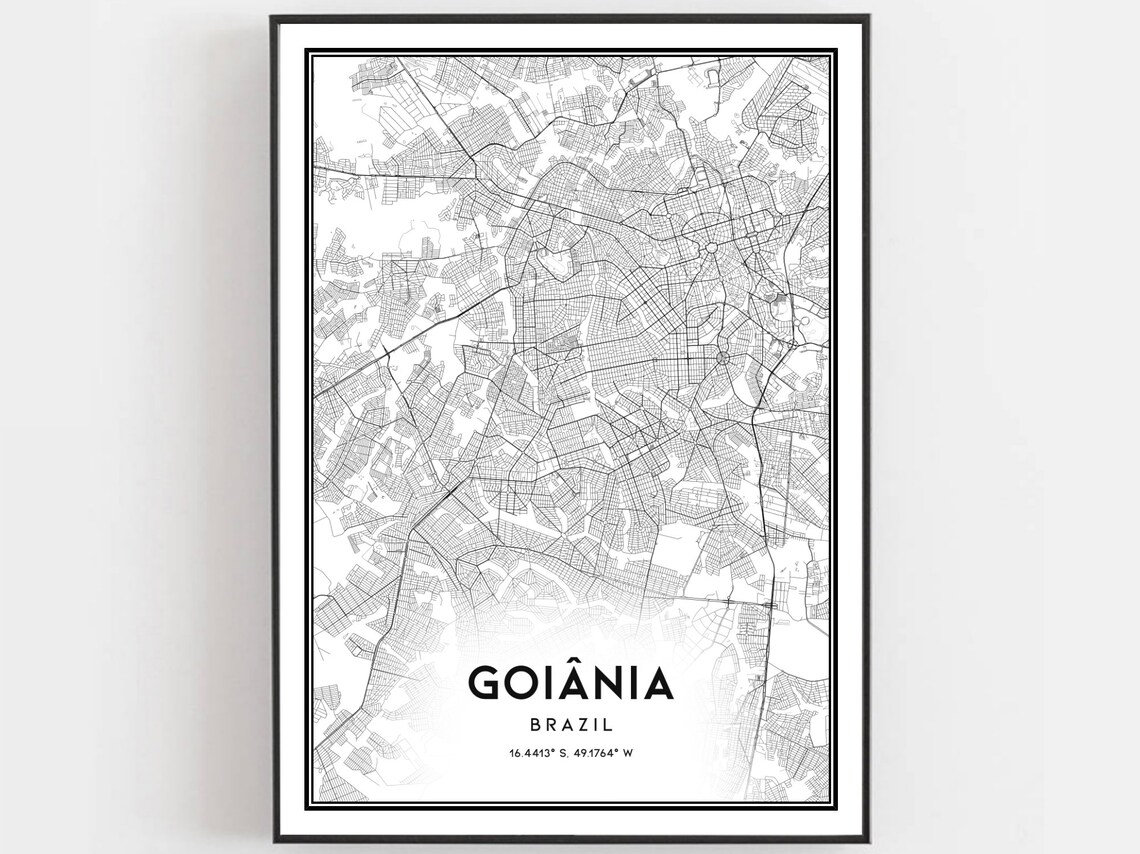 Goiania Map Poster Print, City Street Decor
