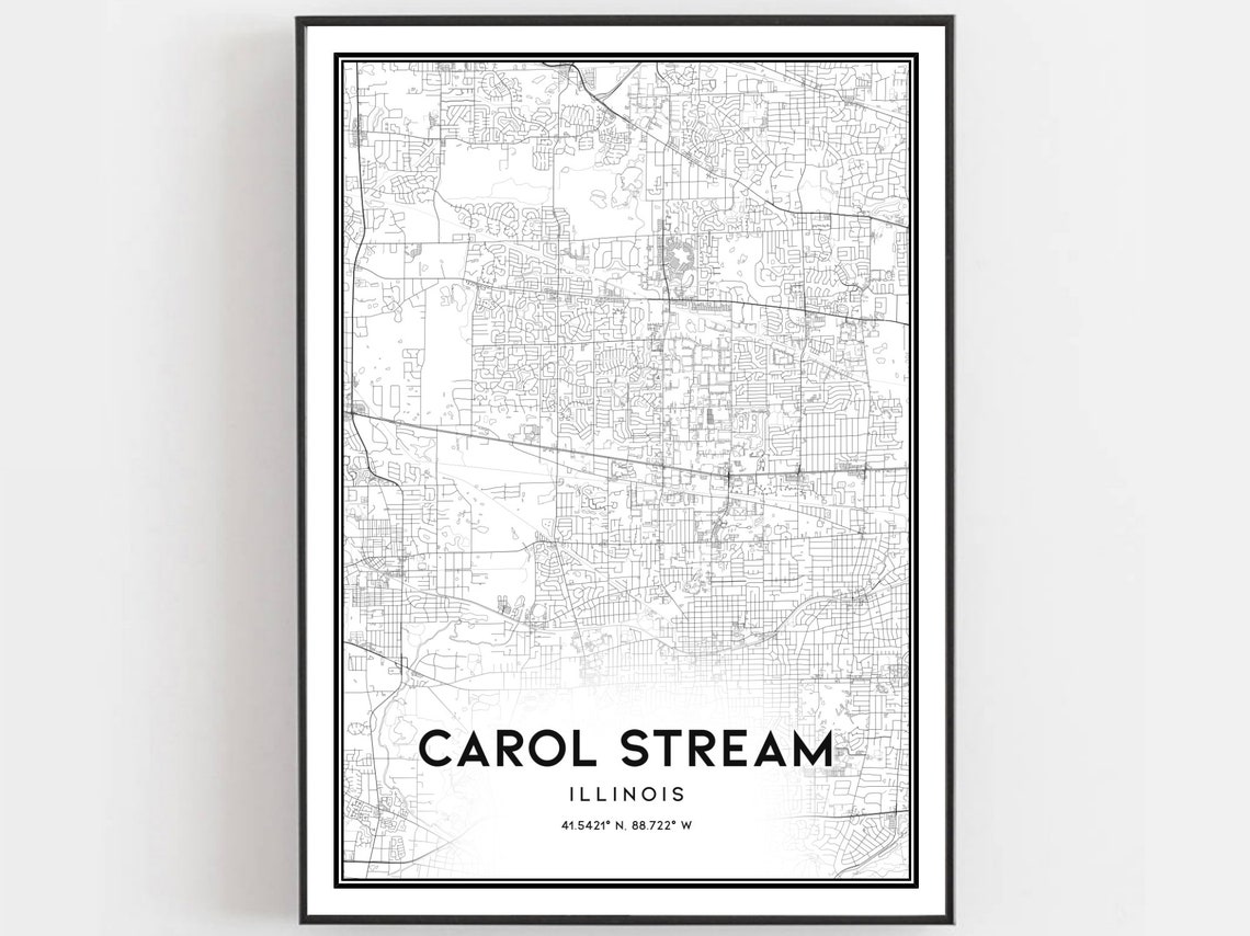 Carol Stream Illinois City Street Map Minimalist Decor Art Poster