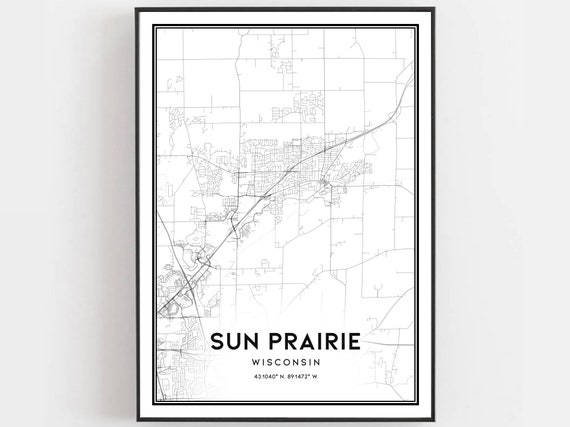 Sun Prairie Map Print Poster Wall Art Wi City Wisconsin Street Decor Road Gift B1816