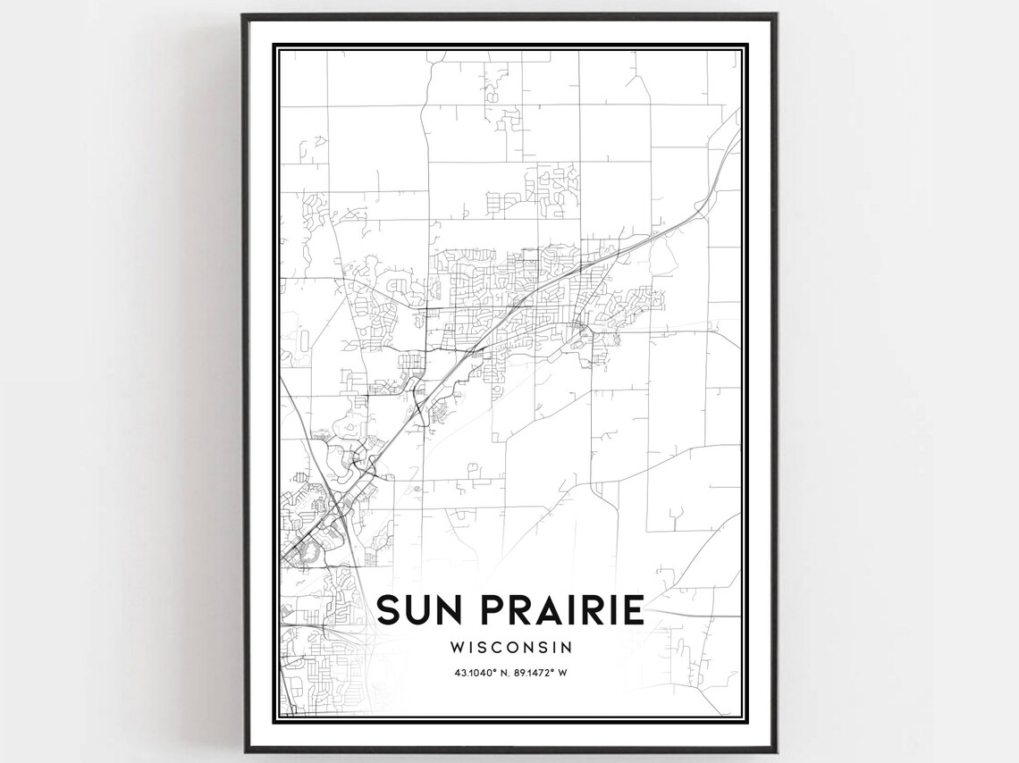 Sun Prairie Wisconsin City Street Map Minimalist Travel Art Poster