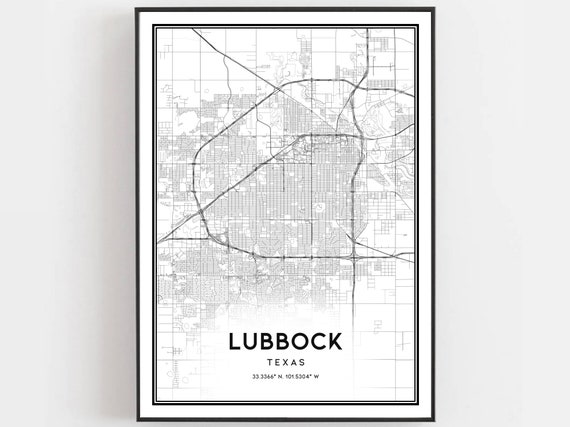 Lubbock Map Print Poster Wall Art Tx City Texas Street Decor Road Gift B543