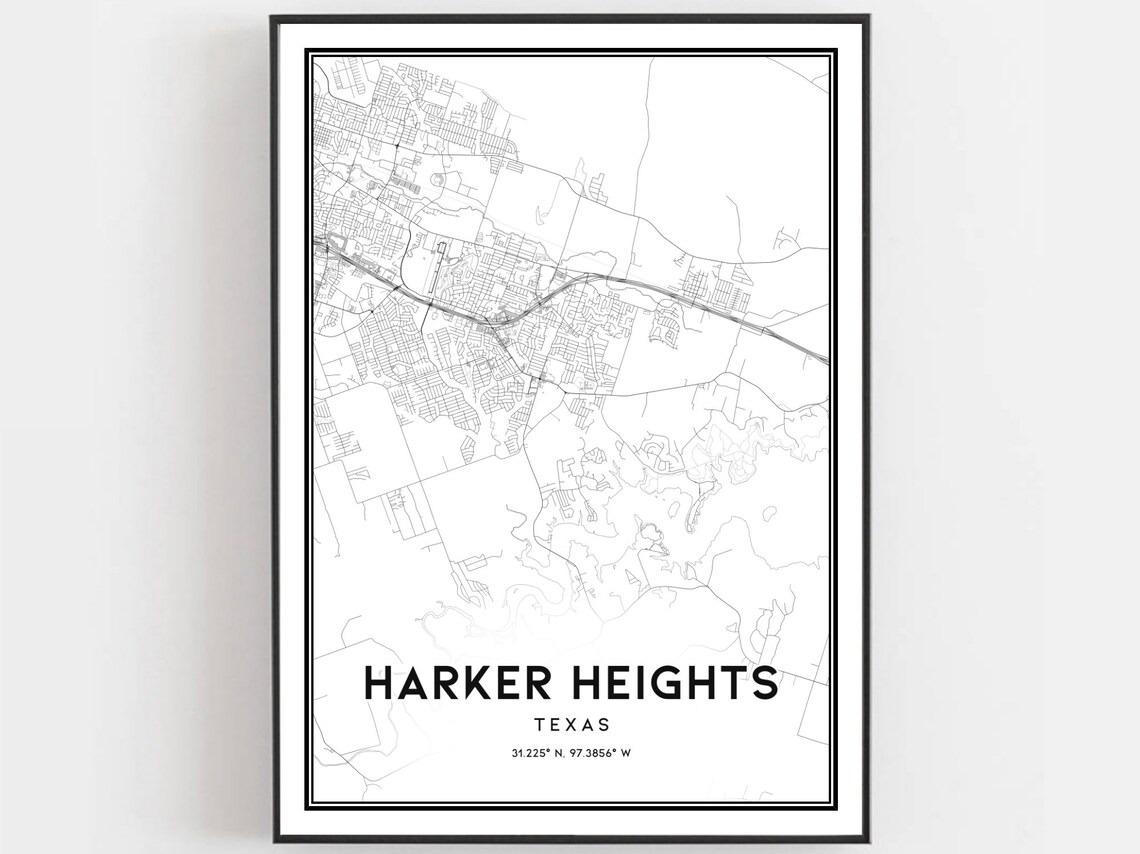 Harker Heights Map, Texas City Travel Poster