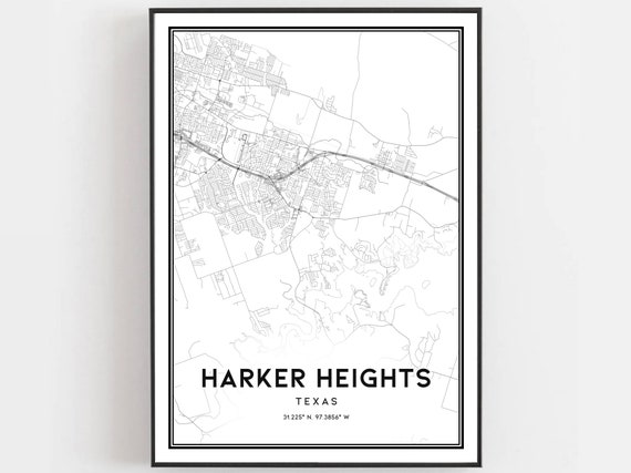 Harker Heights Map, Texas City Travel Poster