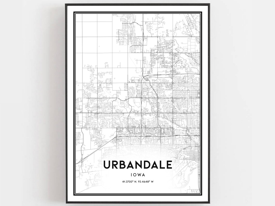 Urbandale Iowa Street Map City Map Art Minimalist Home Decor Poster