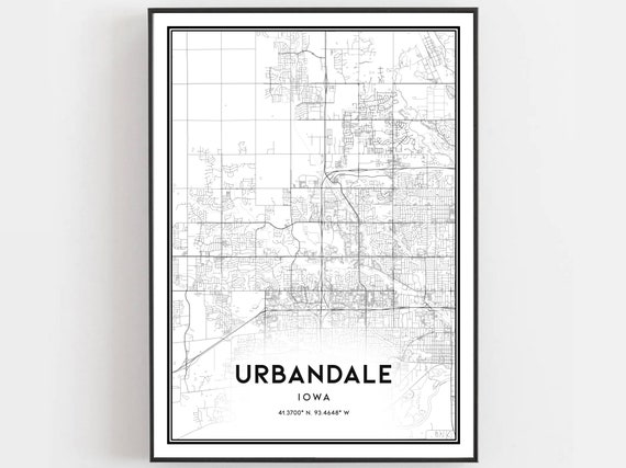 Urbandale Map Print Poster Wall Art Ia City Iowa Street Decor Road Gift