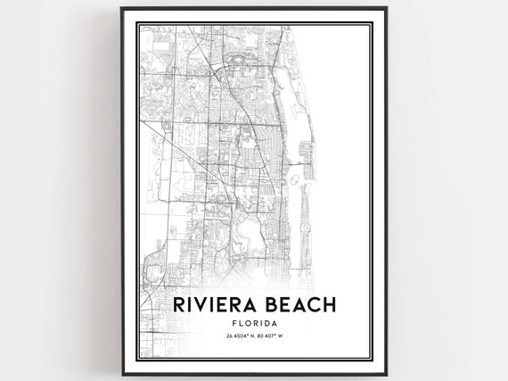 Riviera Beach Map Print Poster Wall Art Fl City Florida Street Decor Road Gift B1771