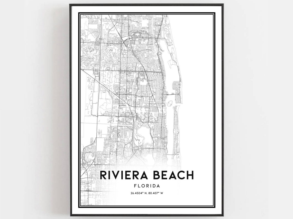 Riviera Beach Florida Map Minimalist Black and White Coast Poster