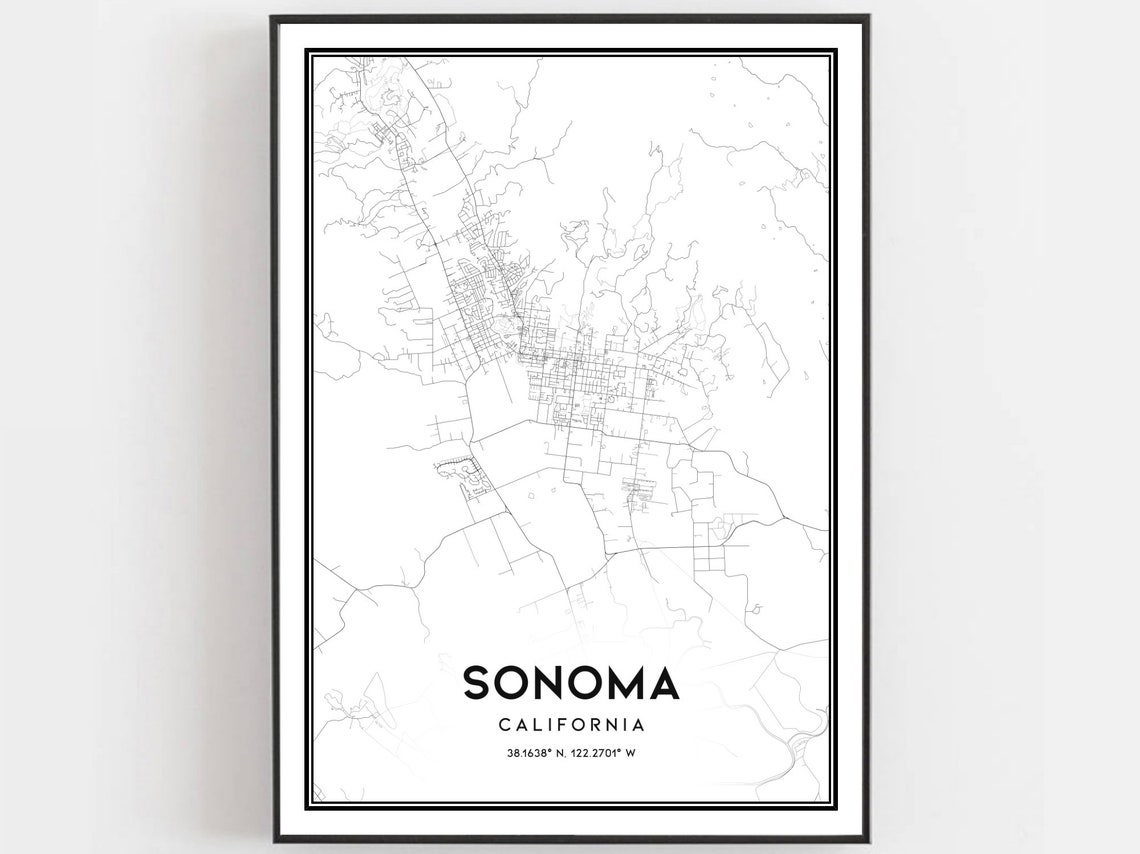 Sonoma Map, City Street Decor Road Gift