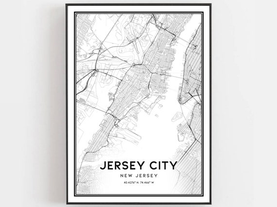 Jersey City Map Print Poster Wall Art Nj New Street Decor Road Gift B539