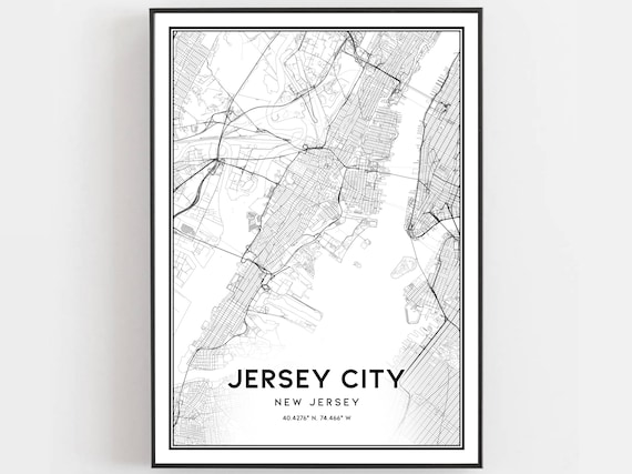 Jersey City New Jersey Minimalist Street Map Monochrome Art Print